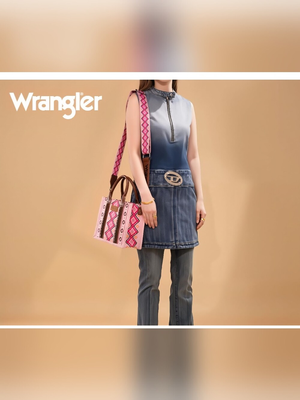 Wrangler Aztec Pink Patterned Tote Shoulder Crossbody Bag W/Adjustable Strap - Picture 2 of 8